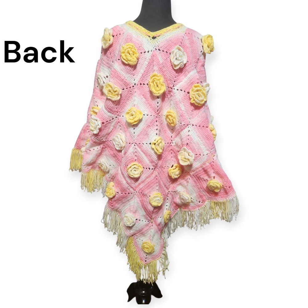 Pink and Yellow Floral Poncho - Picture 2 of 9